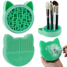 Mygeromon Makeup Brush Cleaner Mat Silicone With Dryer Holder Green (Option: Green)